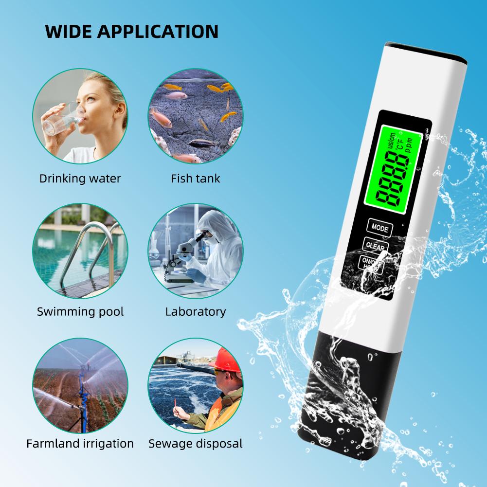 4 in 1 TDS Meter Digital Water PH Meter 0-9990PPM High Precision Digital Water Quality Tester Aquarium Swimming Pool PH Tester