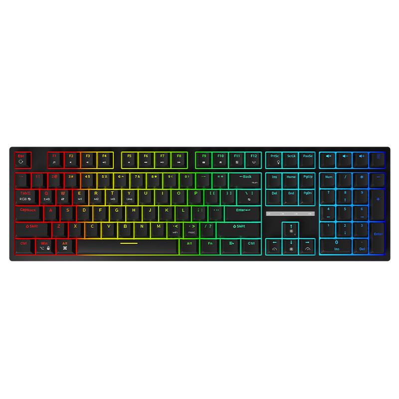 Chibao HW108 Silent Mechanical Keyboard, Red/Tea Axis, 3-Mode, Colorful Lighting for Gaming & Office.