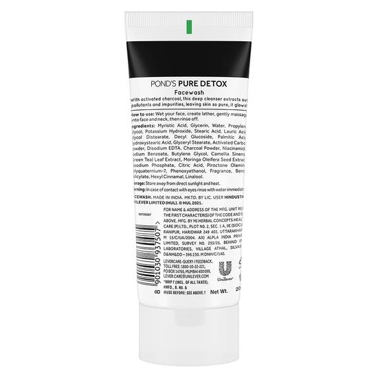 POND'S Pure Detox Face Wash 200 G| Daily Exfoliating & Brightening Cleanser| Deep Cleans Oily Skin - With Activated Charcoal for Fresh|