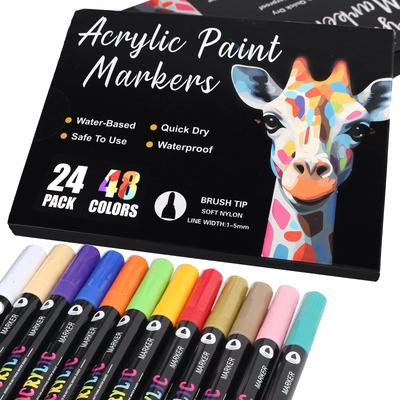 Acrylic Marker Pen 48 24 Can Be Written On Plastic and For Art Gift Set, Colors, Pens, Water-Based, Non-Toxic, Waterproof, Quick-Drying,