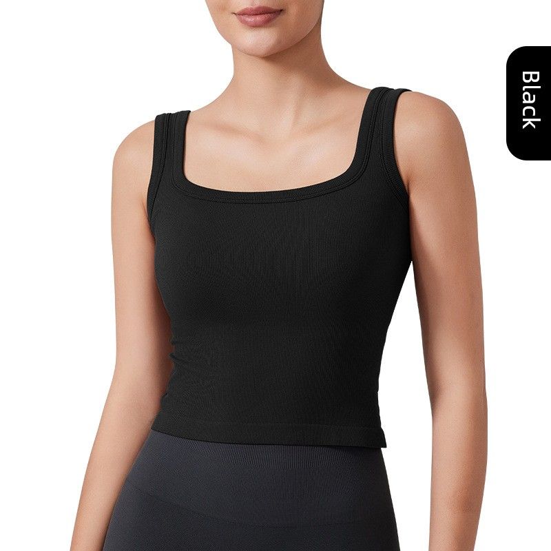 

Foreign Trade New Yoga Clothes Sports Vest Pilates Bra Straps Chest Pad Fitness Outer Wear Sports Underwear Slim fit Top Black L
