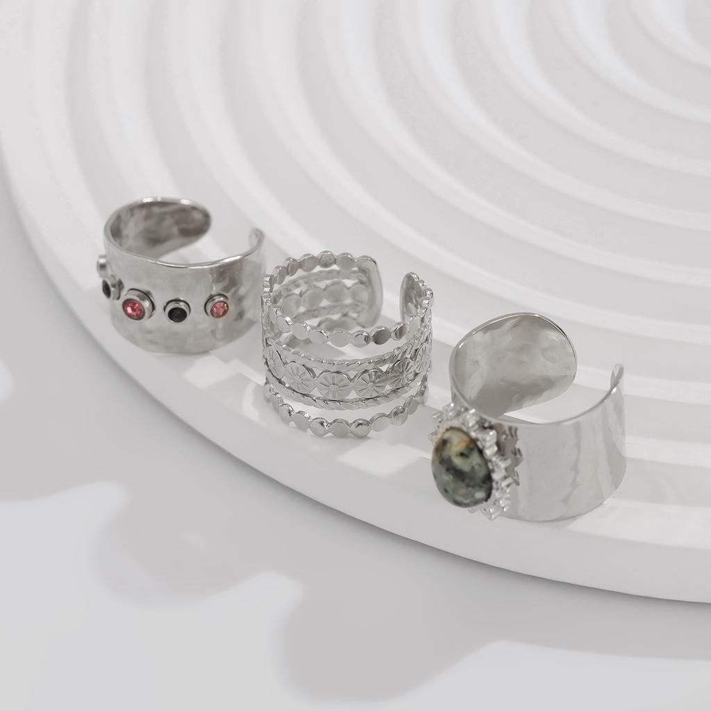 Vintage Punk Diamond Wide Face Ring Set Female, Personalized Metal Hollow Open Ring Ring