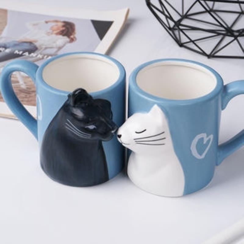 Taza Cerámica Linda Pareja Gatos – Taza para Café, Té y Cepillo de Dientes, Lindo Regalo para Amantes de los Gatos y Parejas
