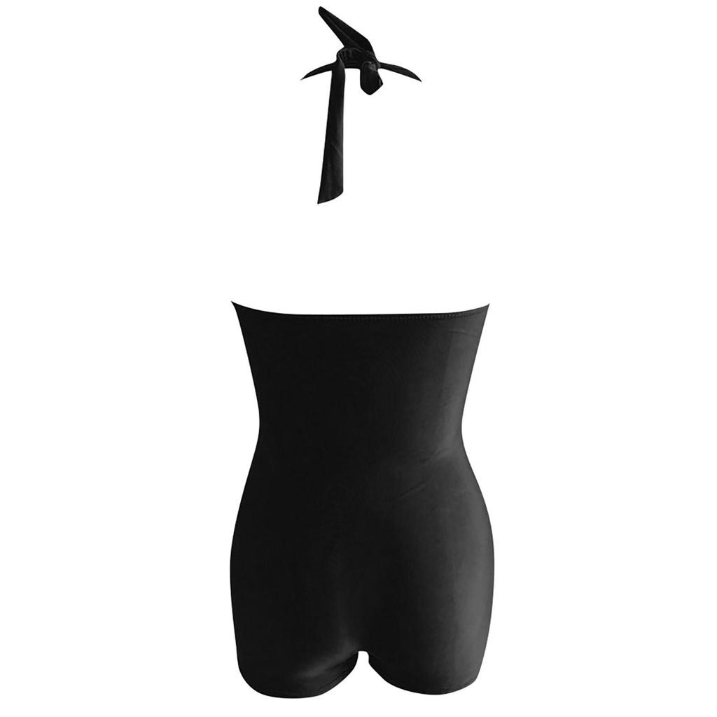 Einteiliger Neckholder-Badeanzug Raffung Design Bauchkontrolle Badebekleidung Retro-Stil Boyshort-Hose