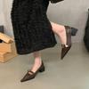 Fashion 2024 New Summer Women's Dress Shoes Patent Leather Slip On Pointed Toe Sandals Buckle Slingbacks Mid Heels Pumps Sandalias Mujer