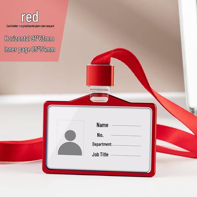 Aluminum Alloy ID Card Holder with Crystal Buckle Lanyard for Employees and Students