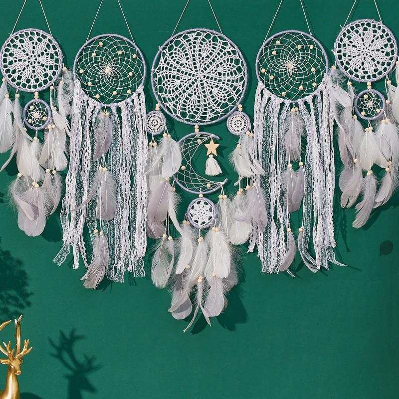 5pcs Dream Catcher Pendant Wind Chime Feather Pendant Indoor Tassel Wall Hanging B&B Decoration