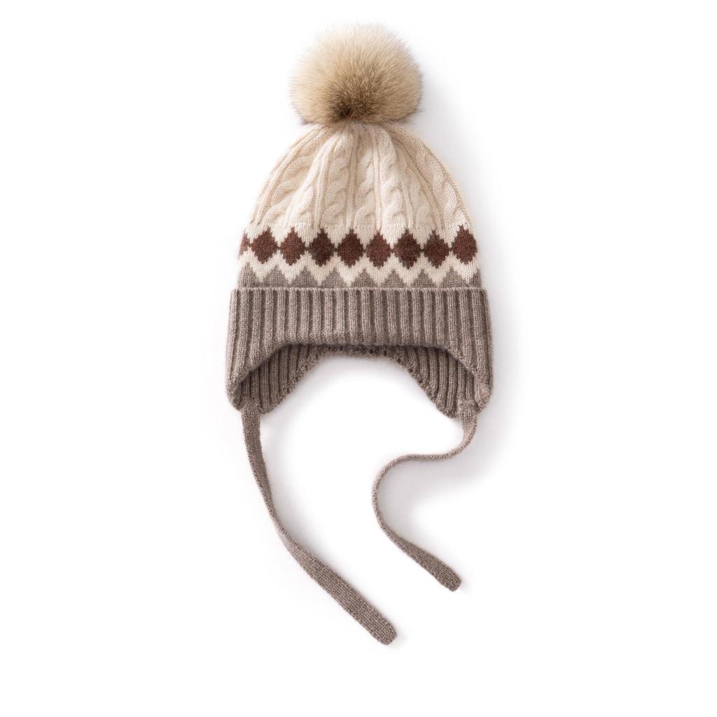 Unisex Children's Cashmere Cable Knit Pom-Pom Turban Ear Warmer Hat