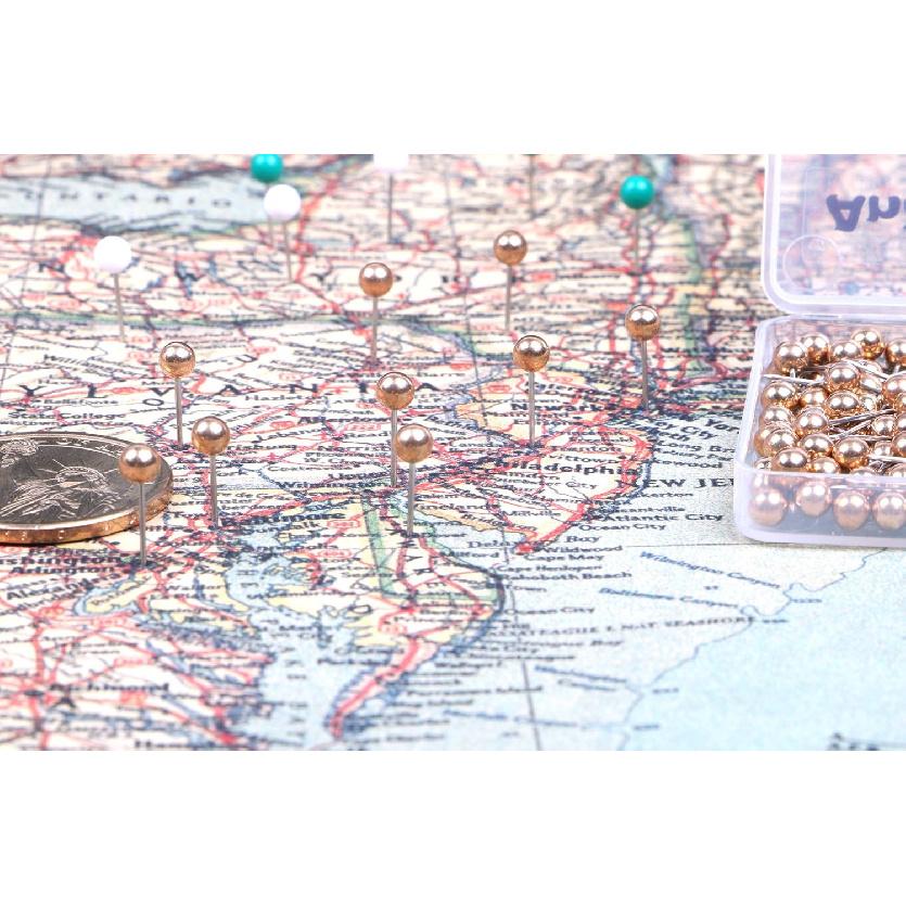 1/8 Inch Map Tacks, Push P, Plastic Round Head, Steel Point,100-Count,Gold Colors