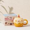 OLOEY Cartoon Cupcake Ceramic Mug with Lid