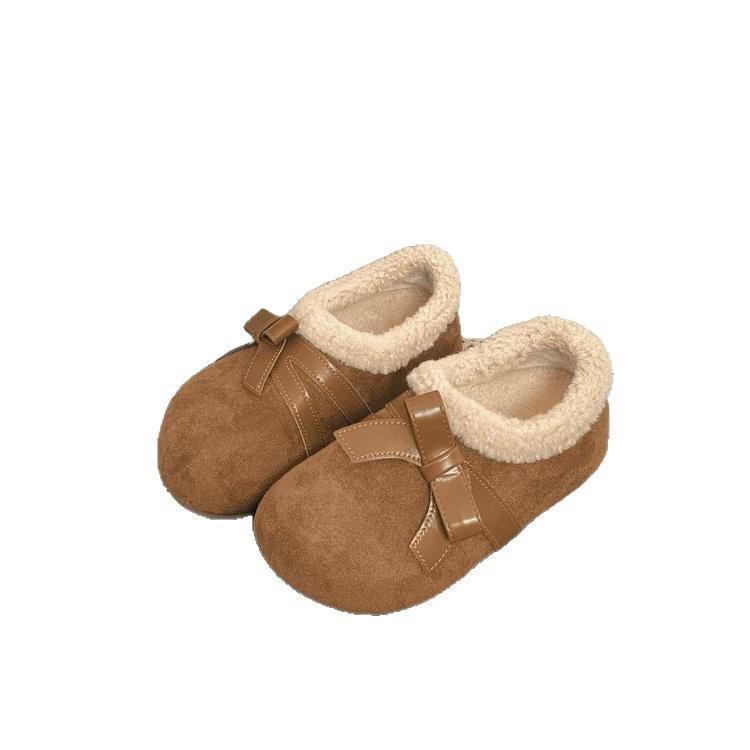 Thick-soled Birkenstocks, velvet temperament bow models, new winter models, soft-soled outer wear cotton shoes to keep warm