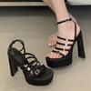 Eilyken New Design Narrow Band Buckle Strap Women Sandals Summer Platform Square Toe High Heels Banquet Party Shoes
