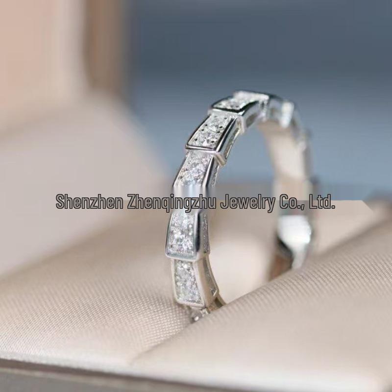 18K Gold-Plated 925 Sterling Silver Snake Bone Ring with Full Diamonds - Elegant Valentine’s Day Couple Rings
