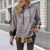 Women's Autumn Retro Plaid Hooded Sweatshirt with Velvet, Two-Piece Look, Long Sleeve, Casual Style