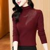 Women's Elegant Half Turtleneck Top Rhinestone Decor Long Sleeve Slim Fit Warm Casual Blouse