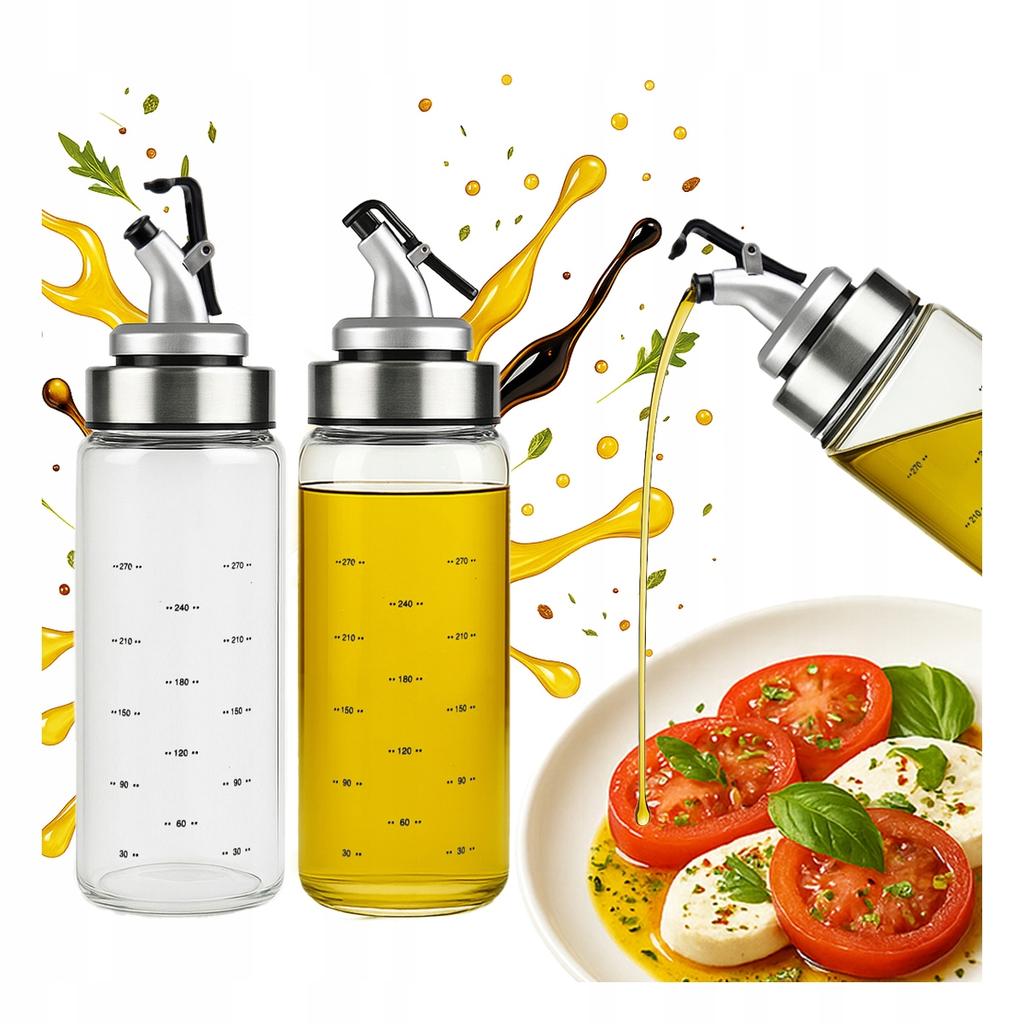 2X Szklany Dozownik Z Podziałką 300 Ml Na Oliwę Ocet Syrop Sos Przyprawy