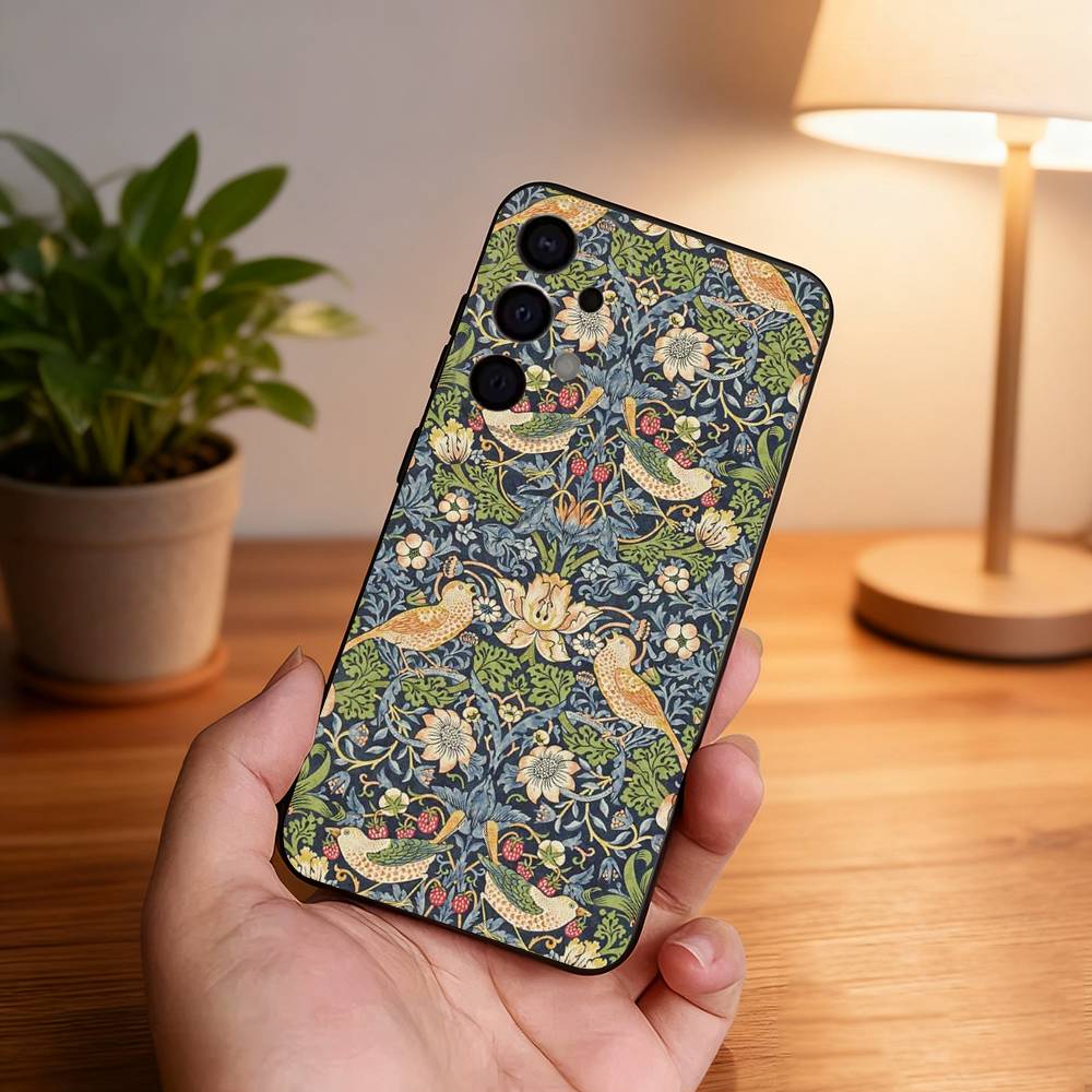 Pouzdro na telefon William Morris Černý kryt Pro Samsung S26,S25,S24,S21,S22,S23,S30,Ultra,S20,Plus,Fe,Lite,5G