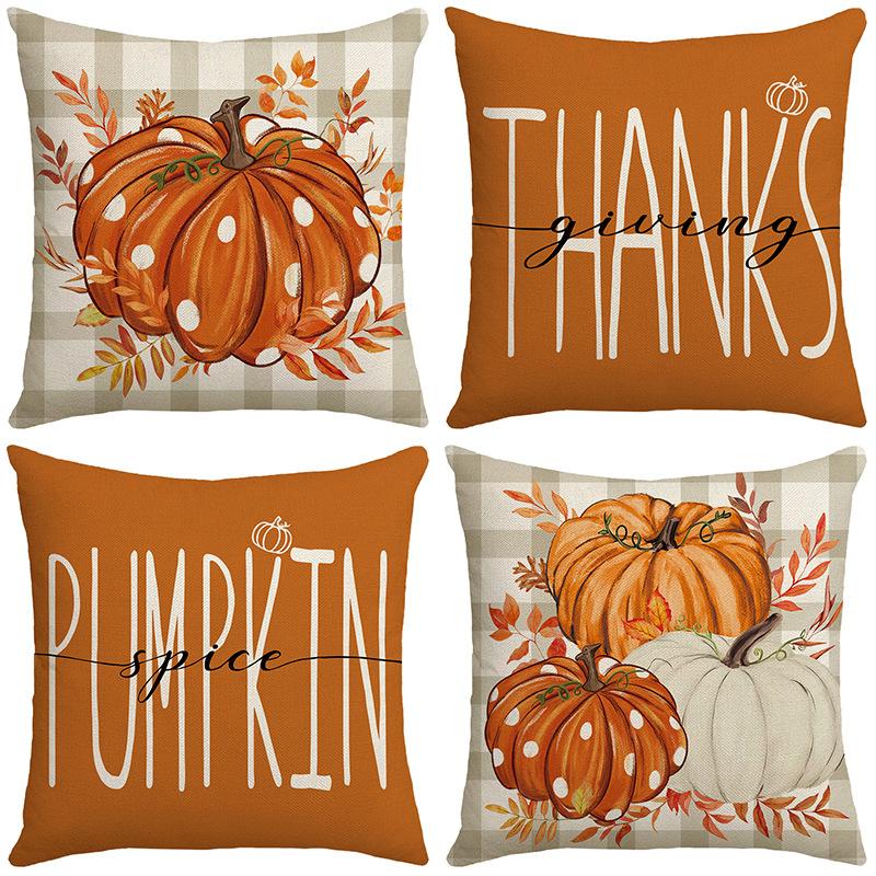 New Thanksgiving Autumn Cushion Pumpkin Maple Leaf Hand-painted Text Home Cushion Pillow Cover