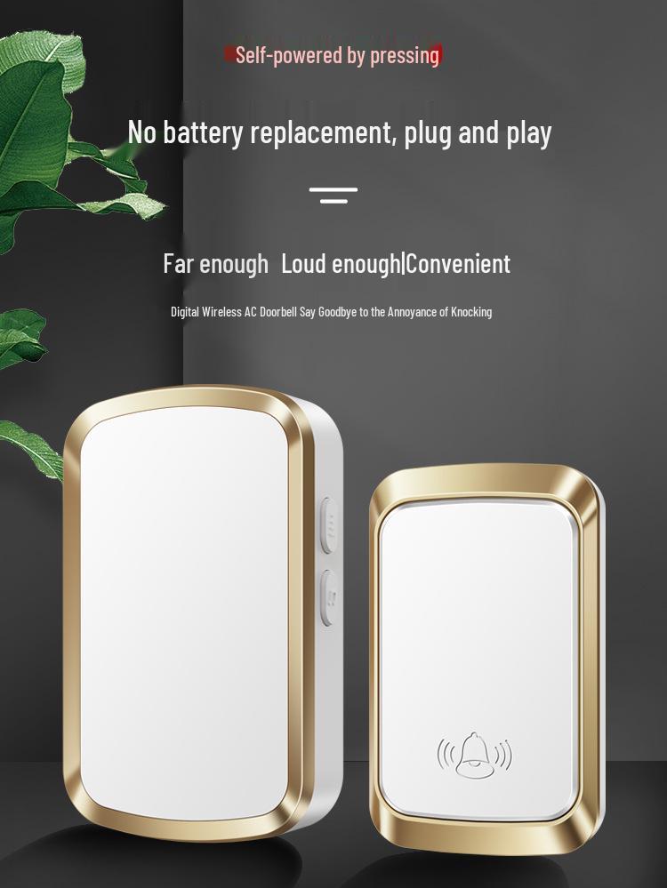 Wireless Self-Powered Doorbell, Waterproof, Long-Range, Electronic Remote Bell, Ideal for Home & Elderly Use.