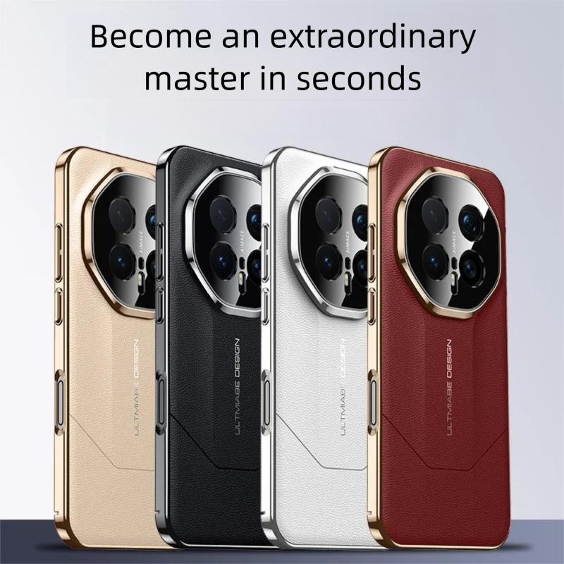 Premium Business Style Vegan Leather Case for Honor Magic 7/8 pro with Plating Frame Camera Lens Holes Cutout Protector