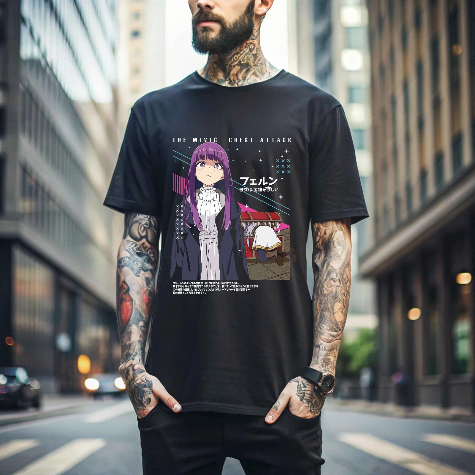 

100% cotton TOPS UNISEX TEES MENS WOMENS Frieren T-Shirt Beyond Journey s End Fern Stark Girl Anime Gifts Shirt 451 XL чёрный