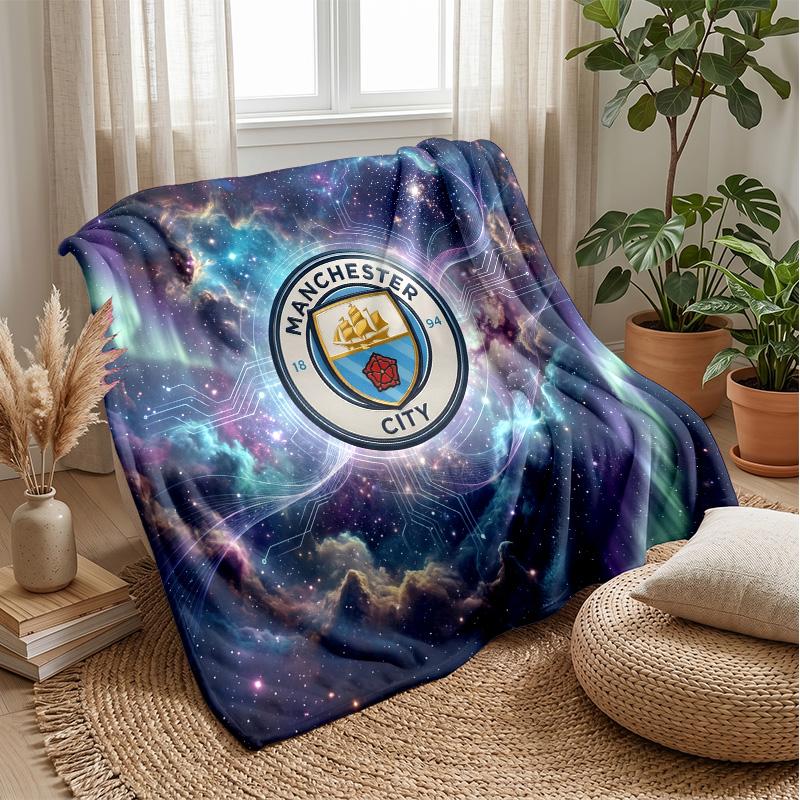 Manchester City Theme Blanket Soft Flannel Blanket Plush Throw Blanket Cozy Sofa Bed Blanket for Home Decor