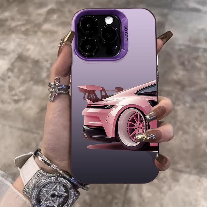 Pink Supercar Print Electroplate Silver IMD Phone Case For iPhone 17 16 15 14 13 12 11 Pro Max X XS XR 7 8 Plus 17 Air 16E Cover iPhone17 Pro Max