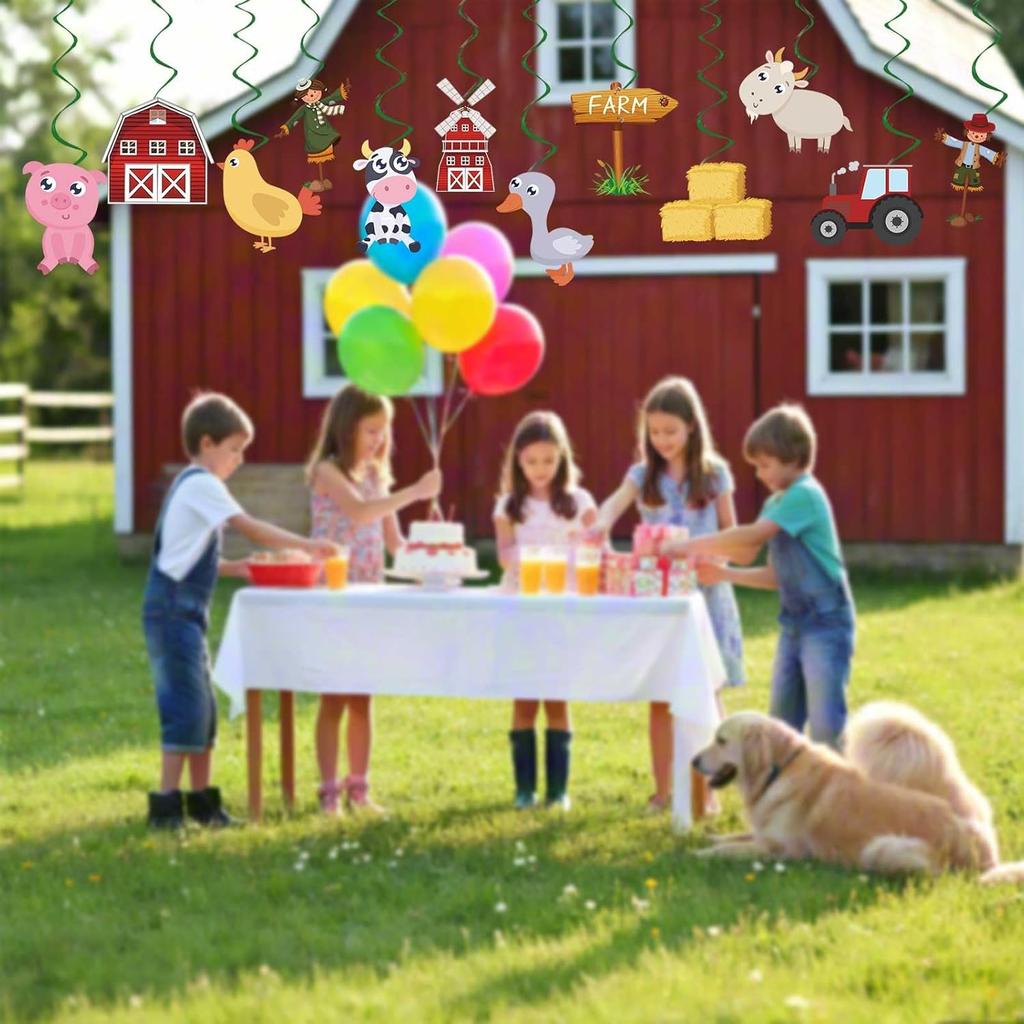 Farm Animals Party Decorations Farm Birthday Hanging Swirls, Assembled and Ready To Use, Countryside Party Decor Supplies Hanging Swirl Kids Party
