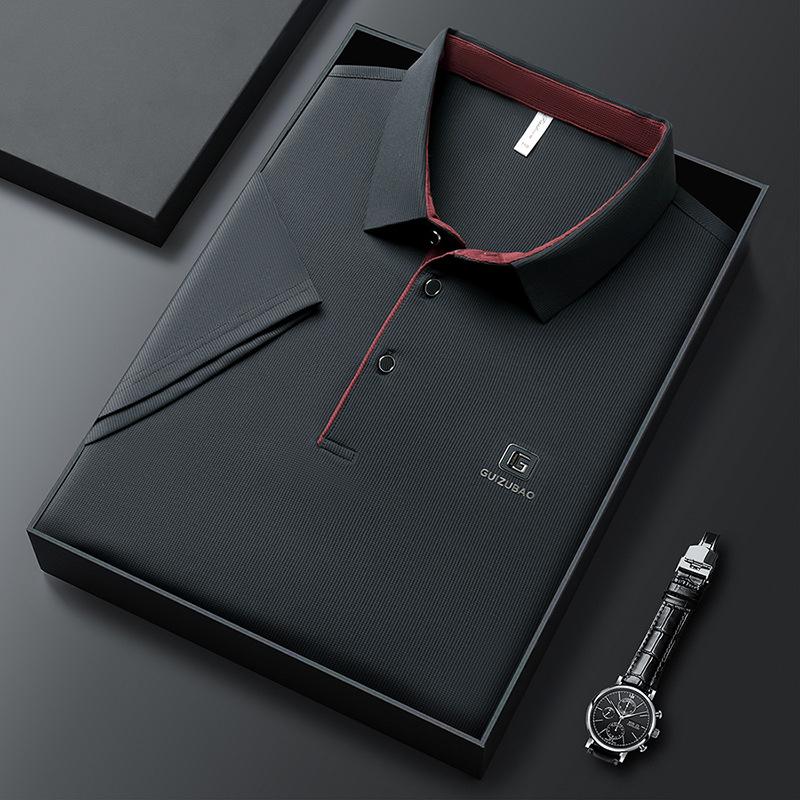 Polo Shirt Men'S High-End Solid Color Pressure Label Men'S Lapel Short-Sleeved T-Shirt