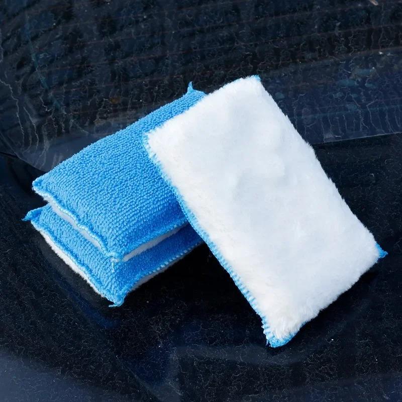Microfiber Car Cleaning Sponge Microfiber Detailing Washer Pad Double Side Imitation Wool Sponges Car Wash Wipe Applicator Pads