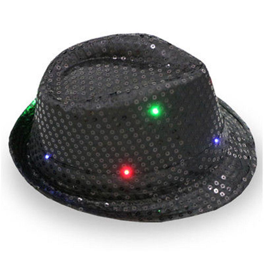 Robe Unisexe Fête Dansante Lumineuse Chapeau Jazz LED Fedora Trilby Paillettes Chapeau Panama