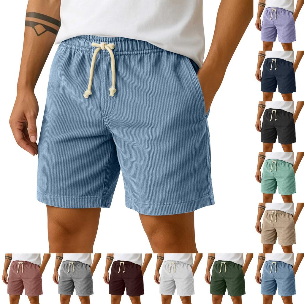 Men's Corduroy Elastic Men's Shorts Casual Beach Pants