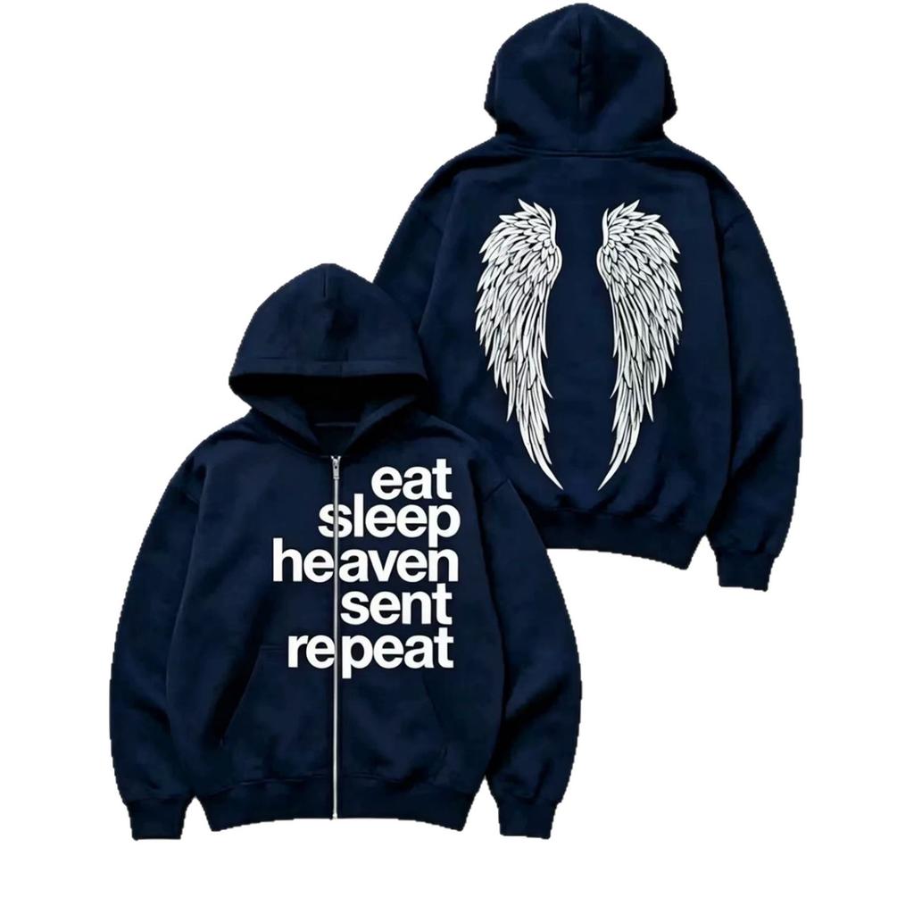 New European and American personalized printing sweater long-sleeved pullover hooded zipper shirt retro jacket street trend