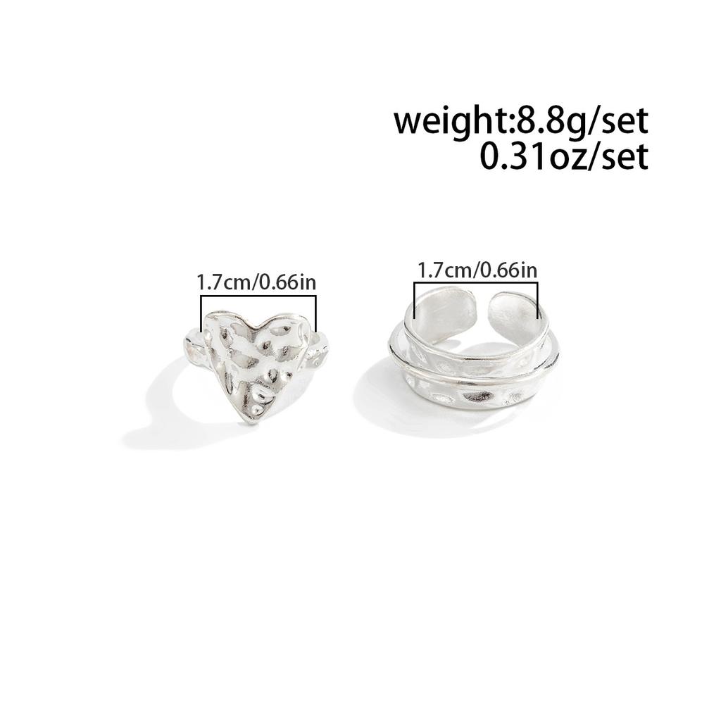 Niche Design Pearl Hollow Heart Rings Set Ins Metal Sliver Color Tapping Pleated Irregular Heart Ring Fashion Jewelry