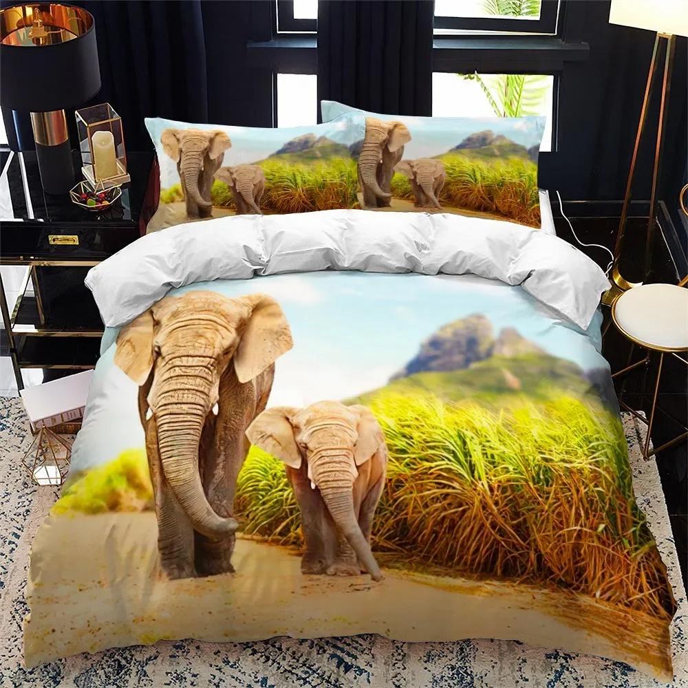 Elefanten Bettbezug Set Queen Größe Wildtier Thema Einzelbettwäsche Set für Kinder Jugendliche Jungen Mikrofaser Doppel King Steppdeckenbezug