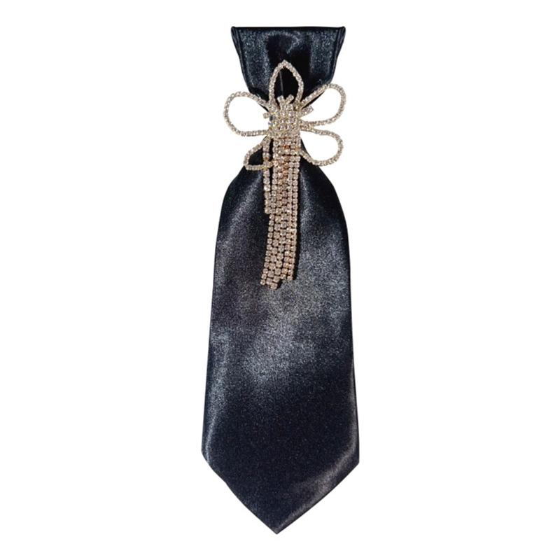 

Gothic Fashion Small Neck Tie with Rhinestone Tassels Pre-Tied Adjustable Necktie Bowtie for Women JK Uniforms Shirts 1
