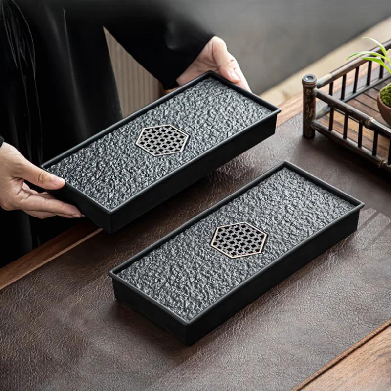 Imitație Piatră Ugjin Tavă de Ceai Drenaj Apă Uscat Tavă cu Bule Izolat Termic și Rezistent la Căldură Depozitare Set de Ceai Accesorii pentru Ceremonia Ceaiului