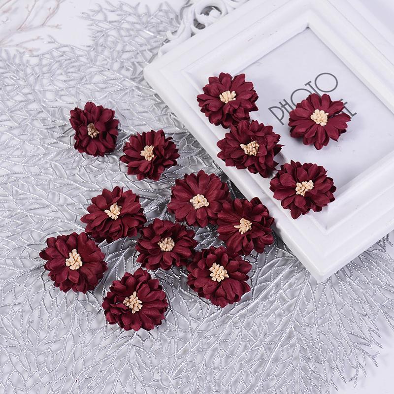10PcsChrysanthemum Artificial Flowers Head Silk 4cm Fabric Flower For Wedding Decoration DIY Brooches Handmade Craft Accessories