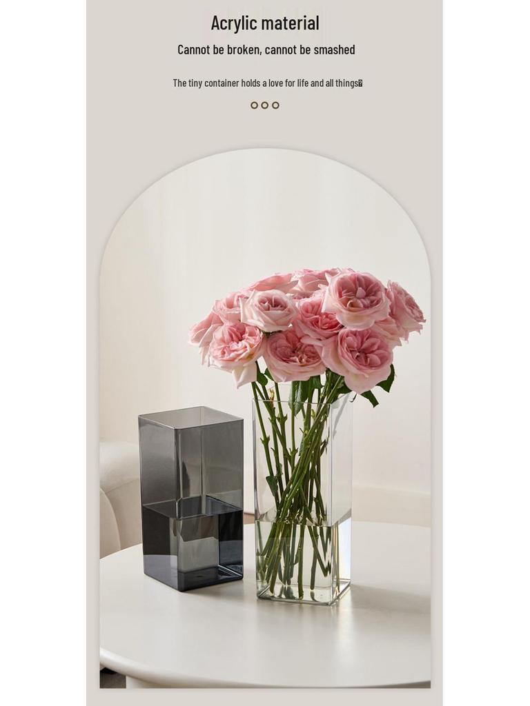 Transparent Acrylic Square Vase, Drop-Proof, for Flower Arrangements, Lucky Bamboo, and Elegant Decor in the Living Room