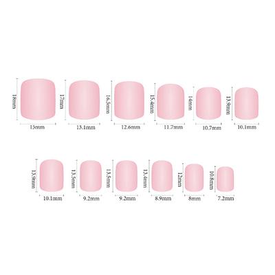 24Pcs Sweet Gradient Pink Glitter Press On Square Head Fake Nails With Glue Artificial Removable False Nails