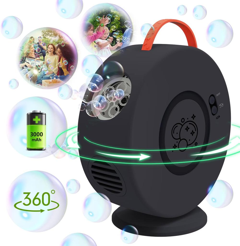 Bubble Machine, Portable Rechargeable Bubble Maker Toy for Kids, 90°/360°Rotating, 500ml Automatic Bubble Blower for 3 4 5 6 Year
