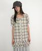 RONRON Check Puff Sleeve Mini Dress Blouse Beige
