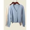 Waffle Texture V Neck Autumn Long Sleeves Cardigan Soft Glutinous Two Wool Core-Spun Yarn Normcore Pure Color Knitting Outwear