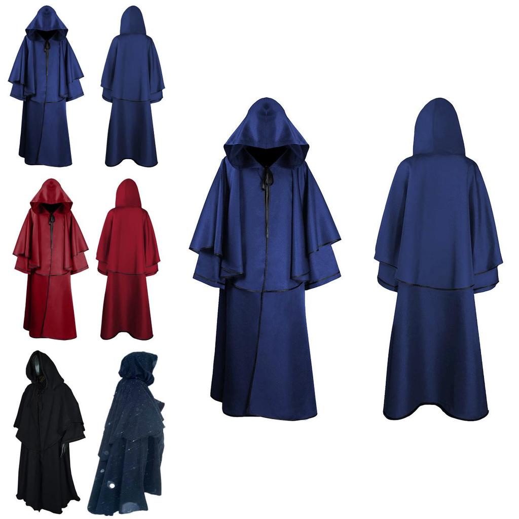 Mantello Robe con Cappuccio da Mago Medievale a Maniche Lunghe per Halloween per Cosplay e Feste in Costume per Adulti