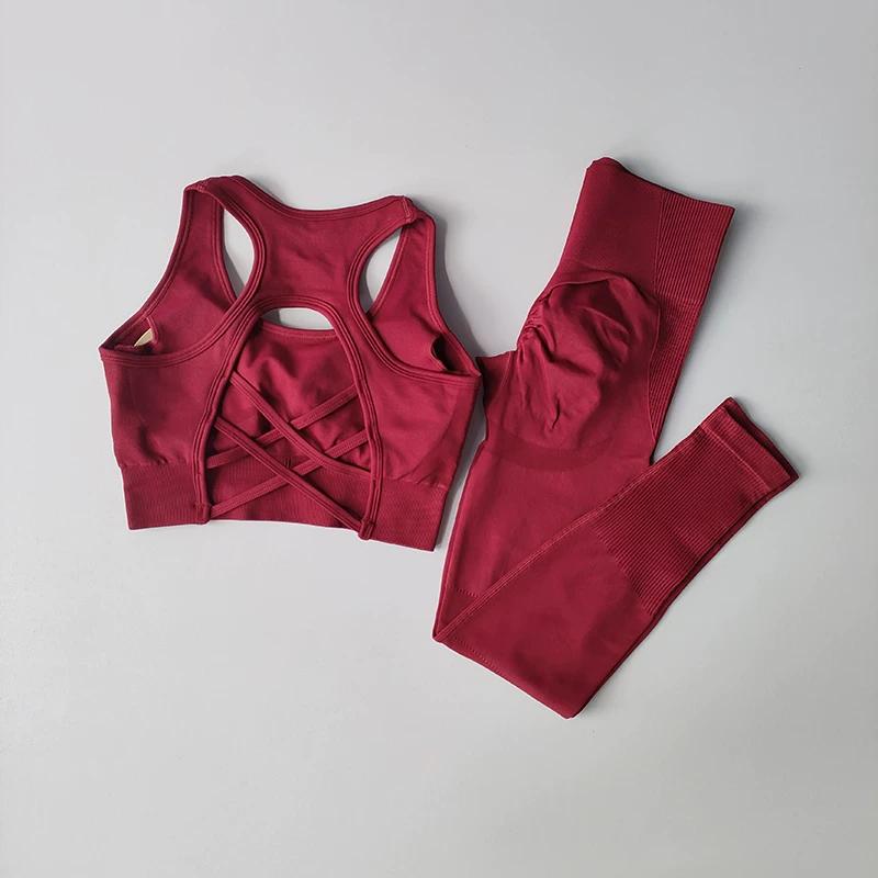 Women s Workout Beauty Back Bra Two-piece Set Sports Intimates S красный