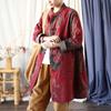 Women Vintage Red Floral Stand Bat Sleeve Spring Button Pockets Female Coats