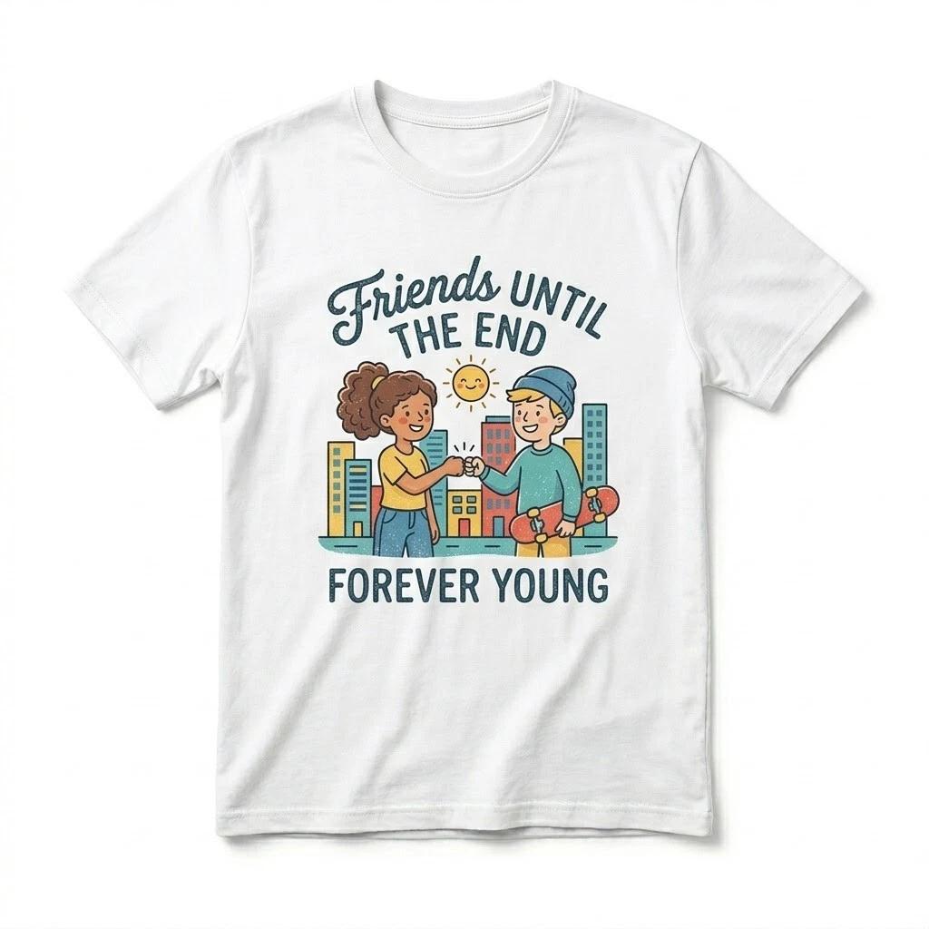 Friends Until The End Forever Young T-Shirt - Cute Retro Besties Graphic Tee XXL