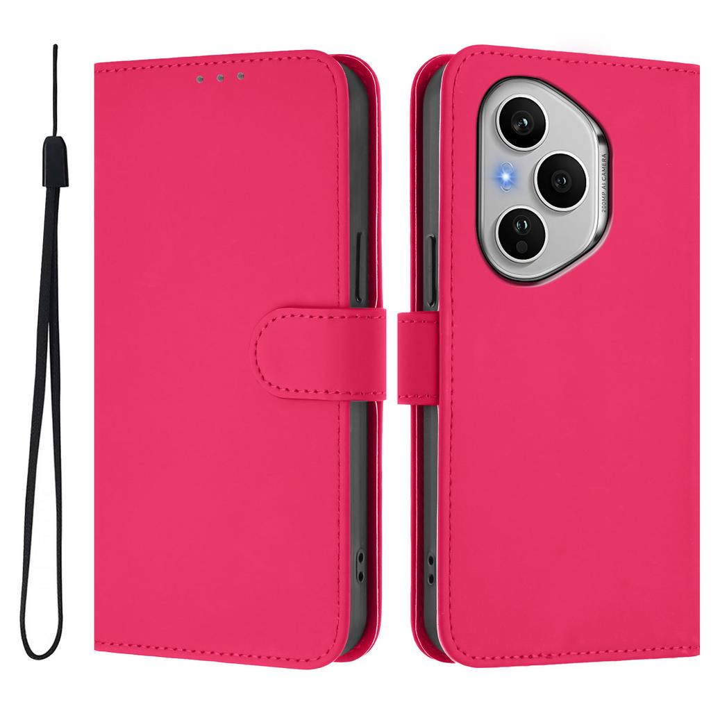 For Honor 400 Pro 5G (Global) Case Solid Color Wallet Leather Phone Cover with Strap