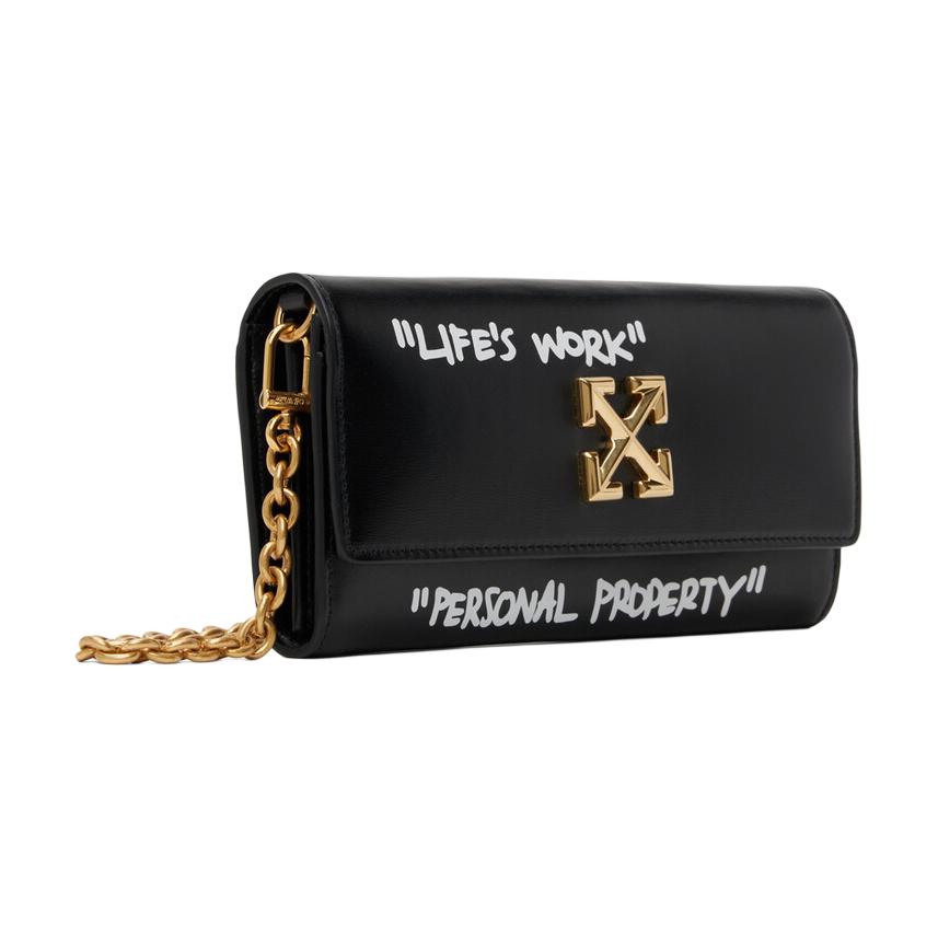 Off-White Graffiti Letter Print Metal Logo Leather Wallet Women wallet Black OWNR020C99LEA0011001