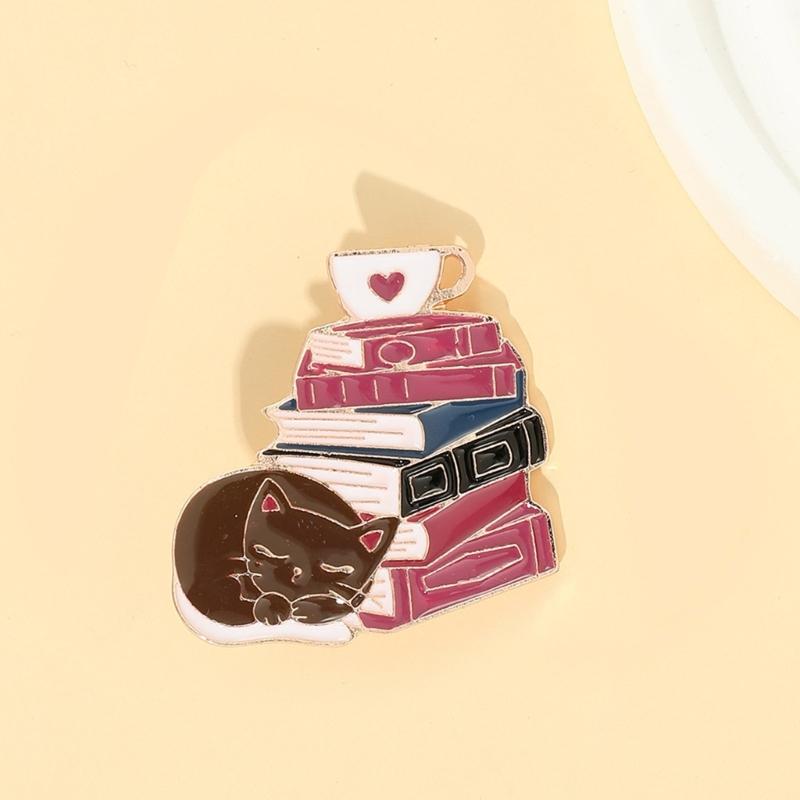 Halloween Cartoon Cat Book Styling Brooch Children Day Gift Cute Alloy Animal Paint Badge Funny Backpack Accessories
